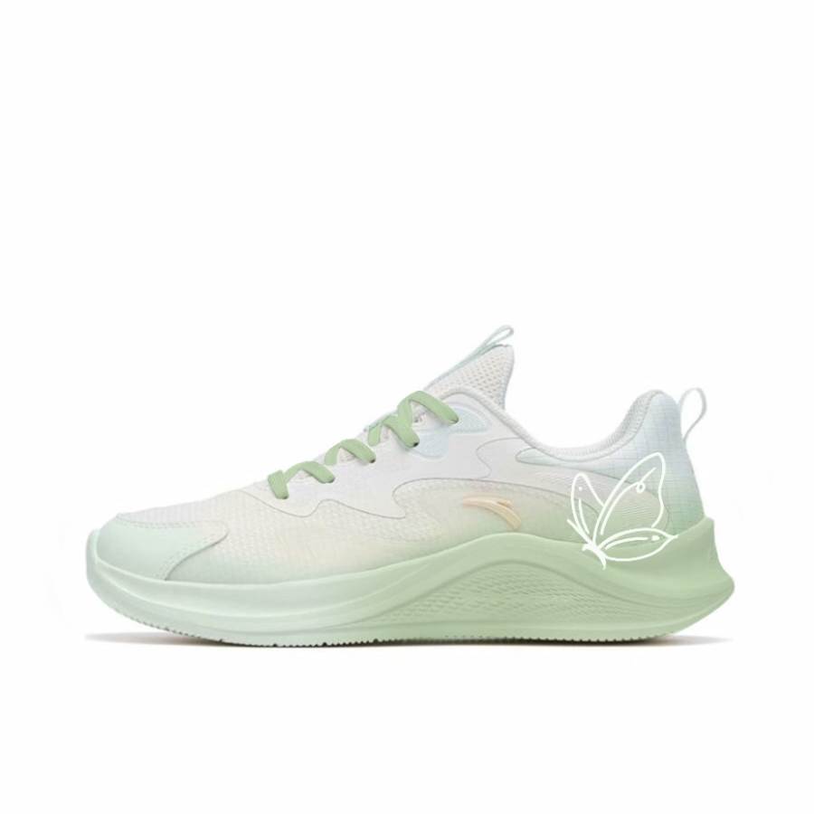 Anta Cushioning Slip Resistant Abrasion Resistant Low top Casual Running Shoes Women's Green Yellow