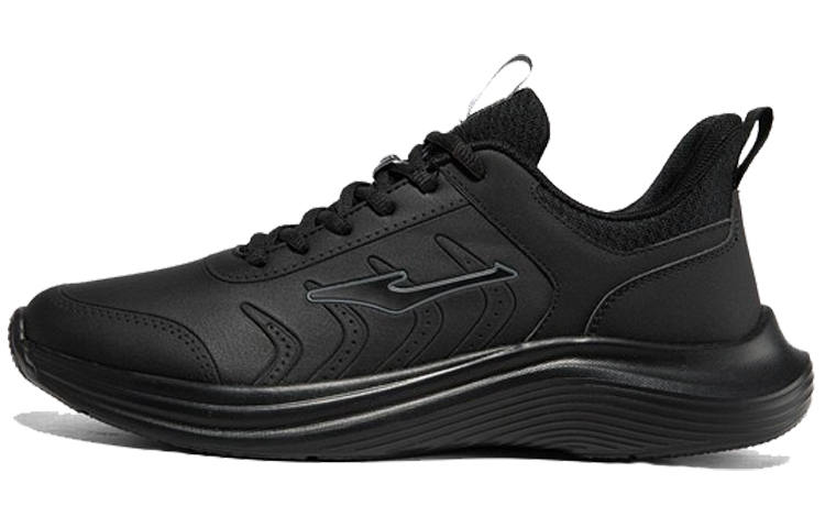 Erke Leather Cushioning Slip Resistant Abrasion Resistant Waterproof Low top Running Shoes Men's Jet Black