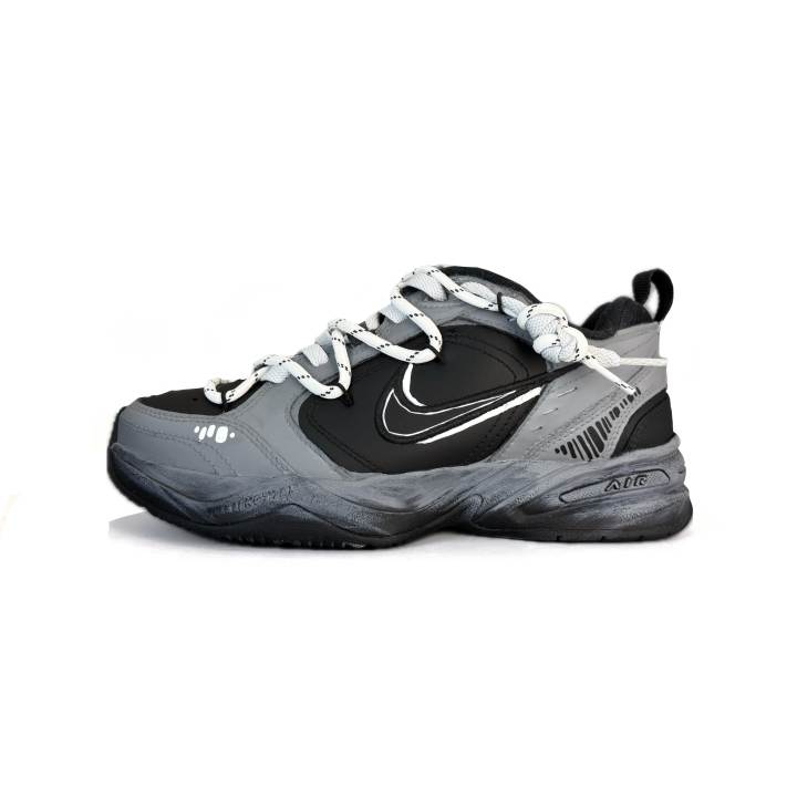 Nike Nike Air Monarch 4 Wear resistant And Lightweight Low top Chunky Sneakers Unisex Black White Gray