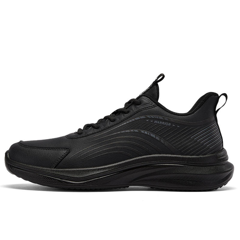 Warrior Textile, Synthetic Leather Slip Resistant, Abrasion Resistant, Lightweight Casual Running Shoes Men's Black