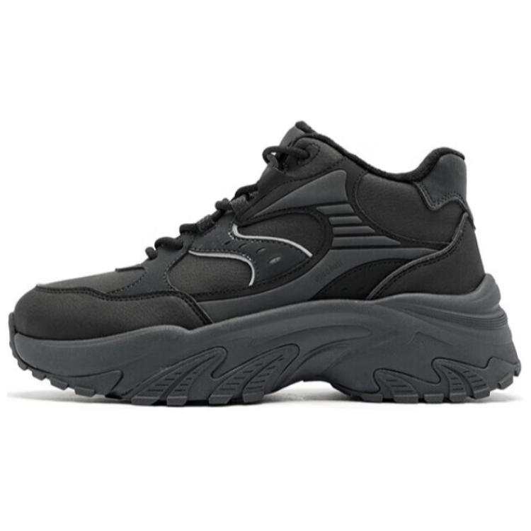 QIAODAN Elf Bunny IV Fleece Lined Comfortable Slip Resistant Thermal High top Chunky Sneakers Women's Black Gray