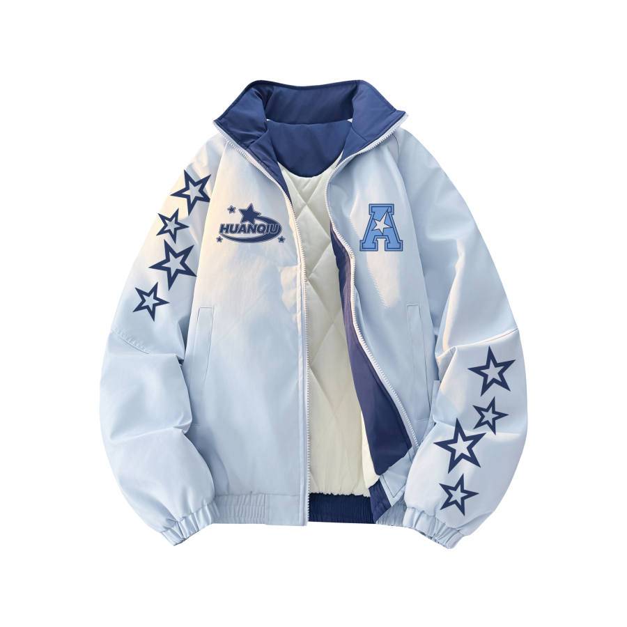 HUANQIU Puffer Jackets Unisex Lapel Thickened Padded Puffer Jacket
