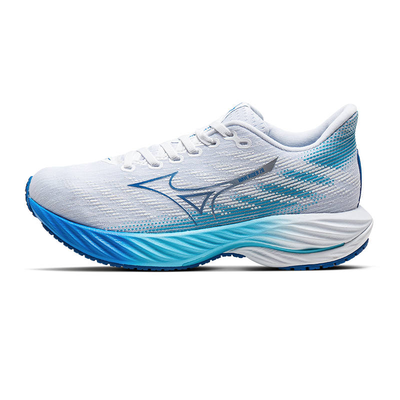 Mizuno Wave Rider 28 Slip Resistant, Abrasion Resistant, Breathable Low top Running Shoes Women's White Blue
