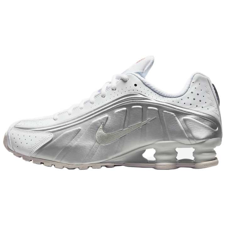 Nike Nike Shox R4 Comfortable Slip Resistant Abrasion Resistant Low top Casual Running Shoes Men's White Silver