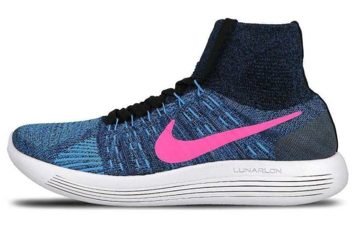 Nike Nike LunarEpic Flyknit Cushioning Abrasion Resistant Breathable High top Casual Running Shoes Women's Blue Pink