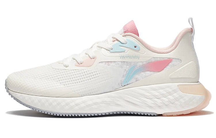 Li-Ning Li Ning Cushioning Slip Resistant Abrasion Resistant Low top Running Shoes Women's White Pink Blue