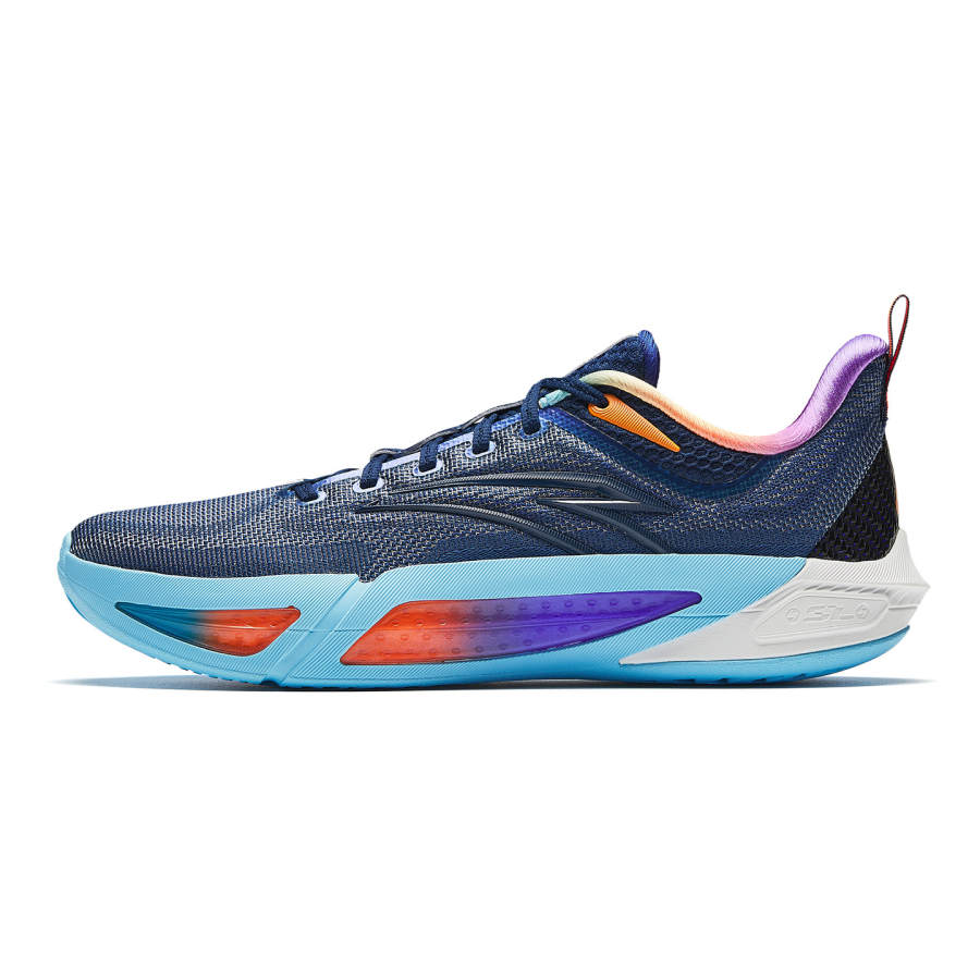Anta Textile, Rubber Low top Basketball Shoes Men's Blue Orange