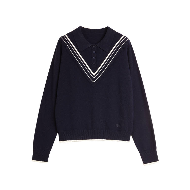 ELLE Sweaters Women's Navy Blue Polo Collar Moderate Other