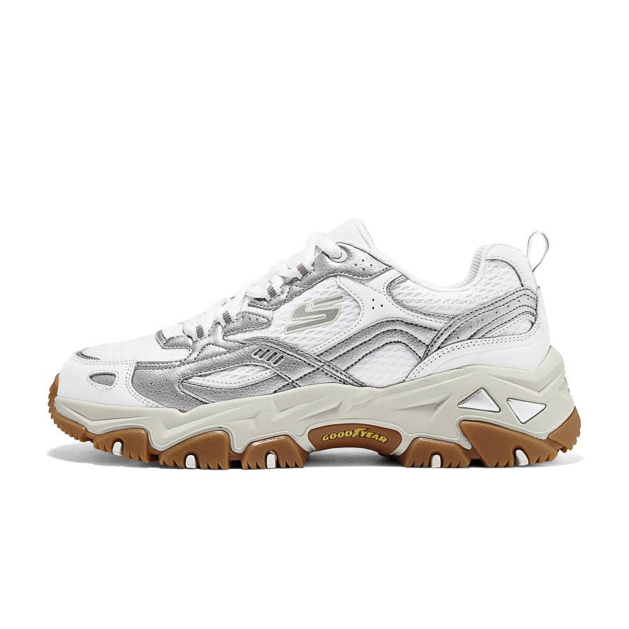 Skechers Abrasion Resistant Breathable Support Height Increasing Low top Chunky Sneakers Men's Silver White