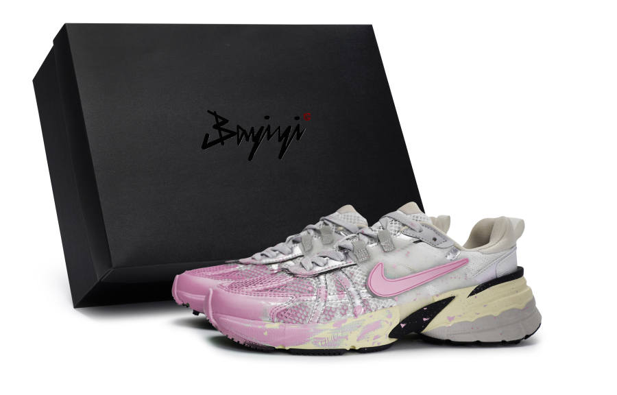 Nike Nike V2K Run Slip Resistant Abrasion Resistant Low top Running Shoes Women's Silver Pink