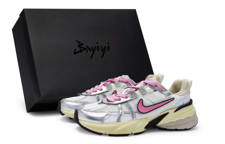 Nike Nike V2K Run Cushioning Slip Resistant Abrasion Resistant Low top Running Shoes Women's White Silver Rose Red