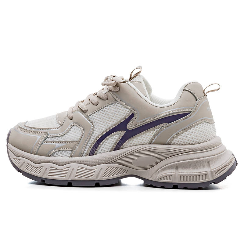 HUANQIU Breathable Height Increasing Breathable Height Increasing Low top Chunky Sneakers Women's Beige Purple