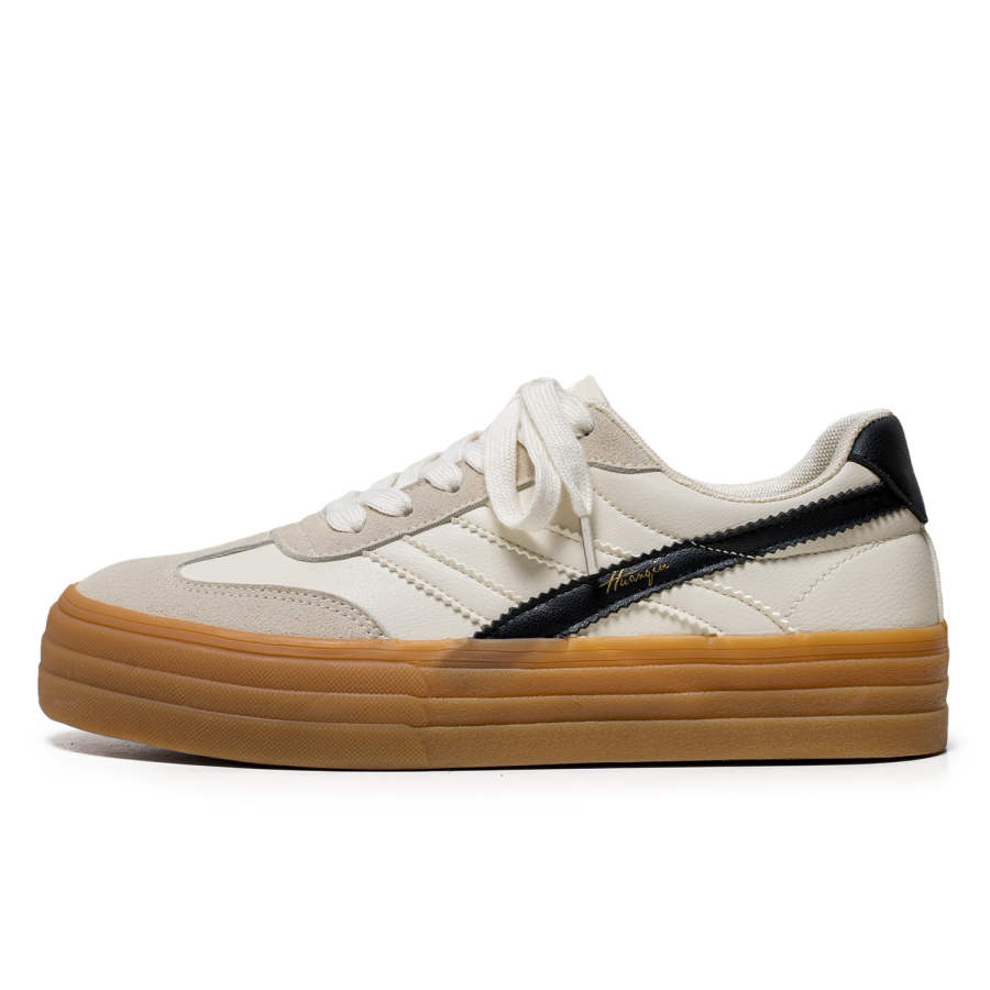 HUANQIU Slip Resistant Abrasion Resistant Low top Skateboard Shoes Men's Beige Black