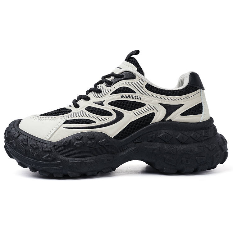 Warrior Synthetic Leather Lightweight Low top Chunky Sneakers Women's Black Beige 1.0