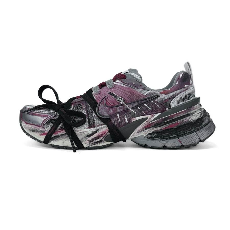 Nike Nike V2K Run Cushioning Slip Resistant Low top Running Shoes Women's Black Burgundy