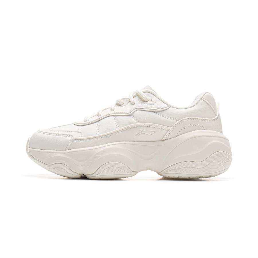 Li-Ning Li Ning Honey Fabric Cushioning Abrasion Resistant Height Increasing Low top Casual Running Shoes Women's Mist White