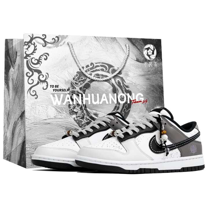 Nike Nike Dunk Wan Hua Nong, Low Riding Honor, Shopping Bag Abrasion Resistant Low top Skateboard Shoes Men's Gray White