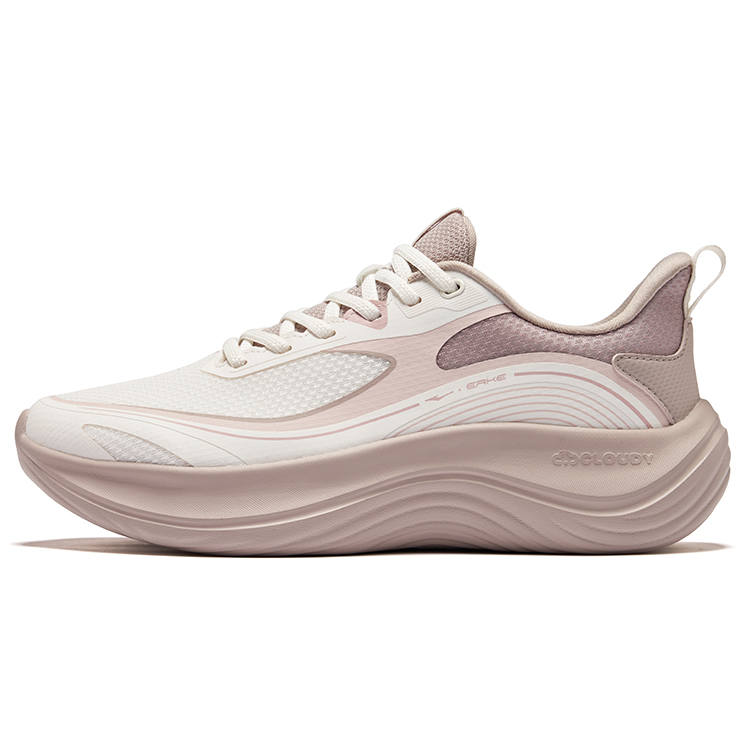 Erke Business Style Running Shoes Women's Low Top Microcrystal White Pearl Milk Tea
