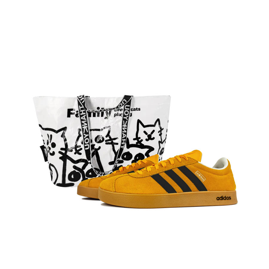 Adidas Adidas VL COURT 2.0 Ink Wheat Scent Slip Resistant Abrasion Resistant Low top Skateboard Shoes Unisex Yellow Black