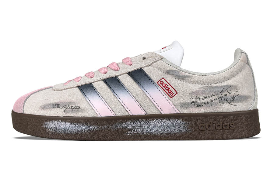 Adidas Adidas VL COURT 2.0 Vintage Letter Slip Resistant Abrasion Resistant Low top Skateboard Shoes Unisex Gray Pink