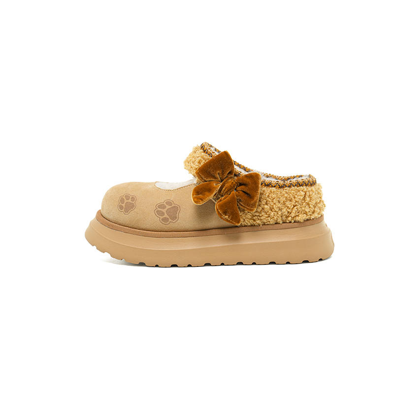 OLD ORDER Comfortable Fleece Lined Platform Mary Jane Shoes 4.5cm Women's Chestnut