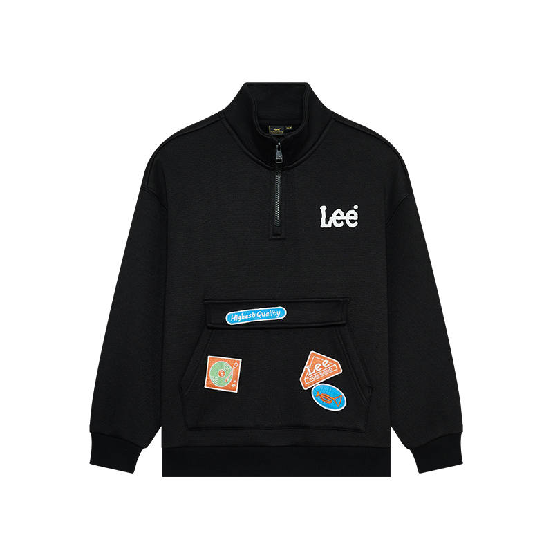 LEE KIDS Sweatshirt Half Open Collar Stand Collar Workwear Embroidery Thickened And Fleece Lined Thermal