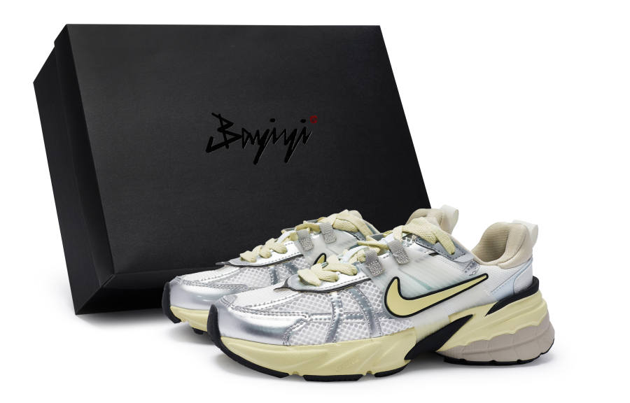 Nike Nike V2K Run Cushioning Slip Resistant Waterproof Low top Running Shoes Women's White Silver Beige Yellow
