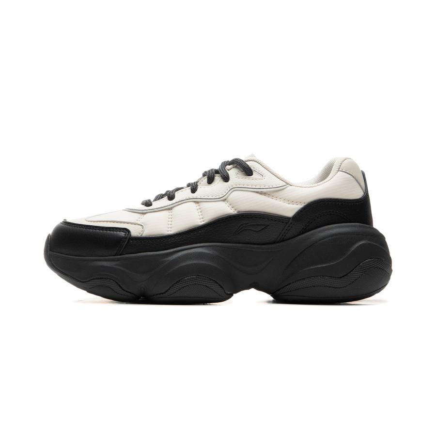 Li-Ning Li Ning Honey Fabric Cushioning Abrasion Resistant Height Increasing Low top Casual Running Shoes Women's Black White