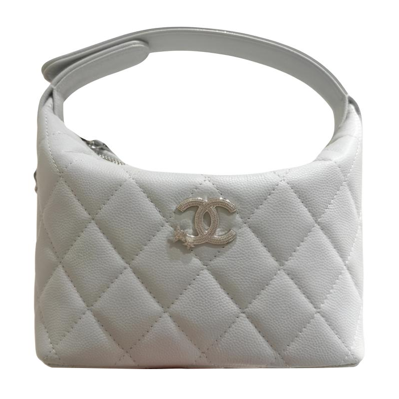 CHANEL Grain Cow Leather & Silver Metal Lunch Bag Handbag Women's Light Blue