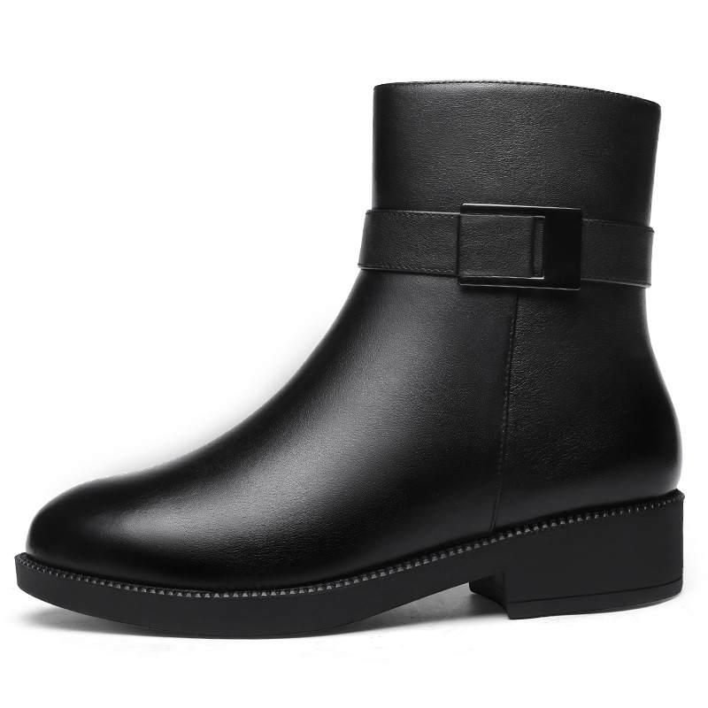 QIANGREN 3515 Thermal Wool Leather Boots Thickened And Fleece Lined Ankle Boots Women's
