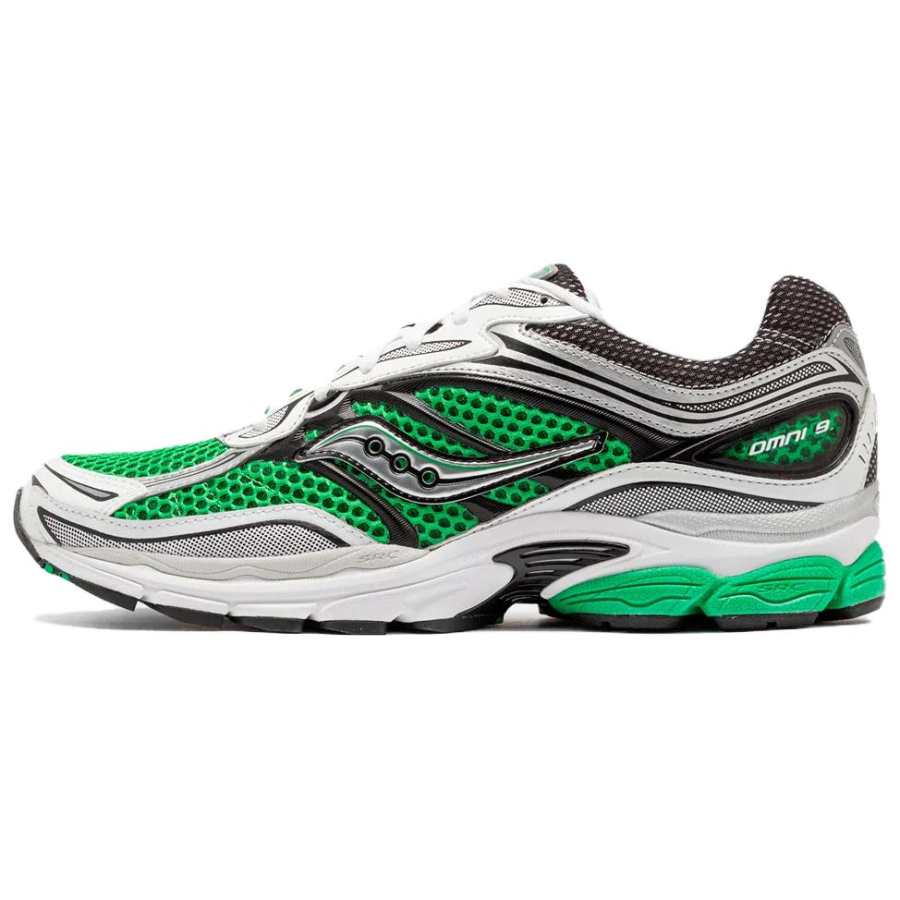 Saucony Pro Grid Omni 9 Slip Resistant Abrasion Resistant Low top Casual Running Shoes Unisex Green Silver