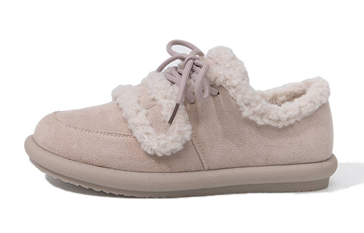 FEIYUE Fleece-Lined Thermal Soft Sole Height-Increasing Vintage Sherpa Women's Casual Shoes 3cm Women's Beige