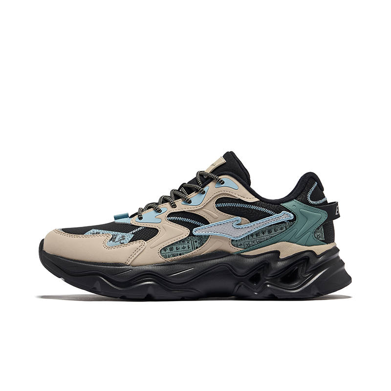 Erke Cushioning Abrasion Resistant Breathable Low top Chunky Sneakers Men's Jet Black Light Linen