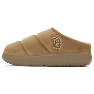 MLB Boston Red Sox Abrasion Resistant Slip Resistant Platform Height Increasing Fleece Lined Mules Unisex Dark Camel