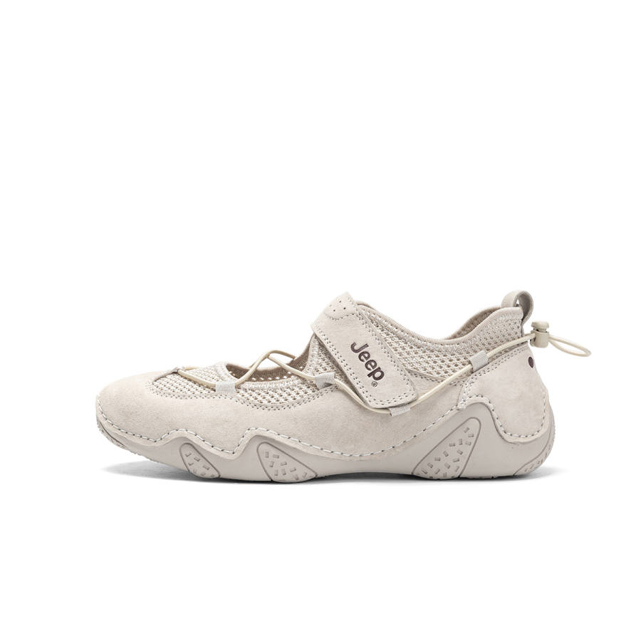 Jeep Mary Jane Pigskin Slip Resistant And Breathable Low top Casual Running Shoes Women's Light Gray