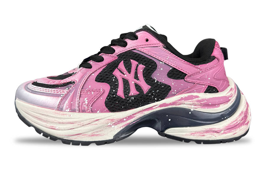 MLB New York Yankees Cushioning Abrasion Resistant Breathable Low top Running Shoes Women's Black Pink