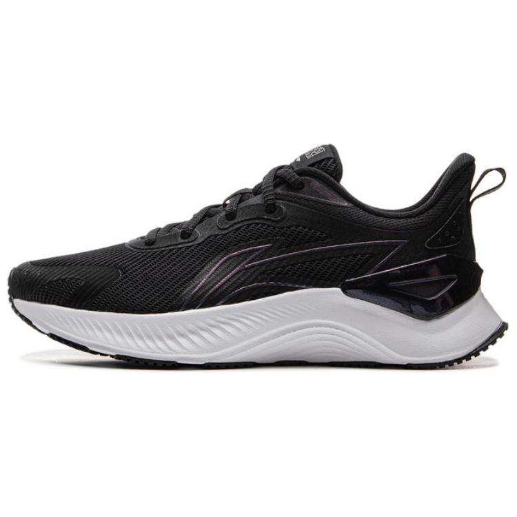 Li-Ning Li Ning Cushioning Slip Resistant Abrasion Resistant Low top Casual Running Shoes Women's Black White Purple