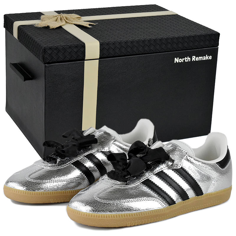 Adidas Originals SAMBA OG Silver Flower Rhino Low top Skateboard Shoes Women's Black Silver
