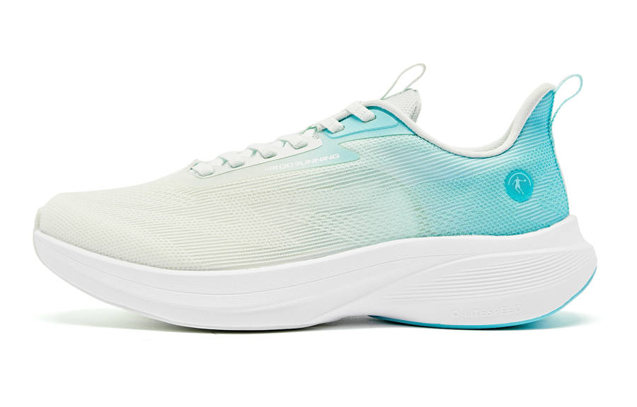 QIAODAN Light Speed 4.0 Running Shoes Men's Low Top Light Transparent Green Lake Blue