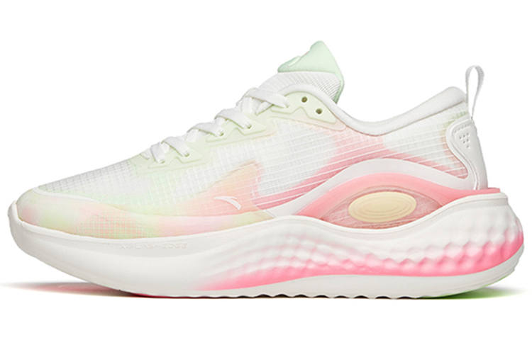 Anta Cushioning Slip Resistant Low top Running Shoes Women's White Green Pink