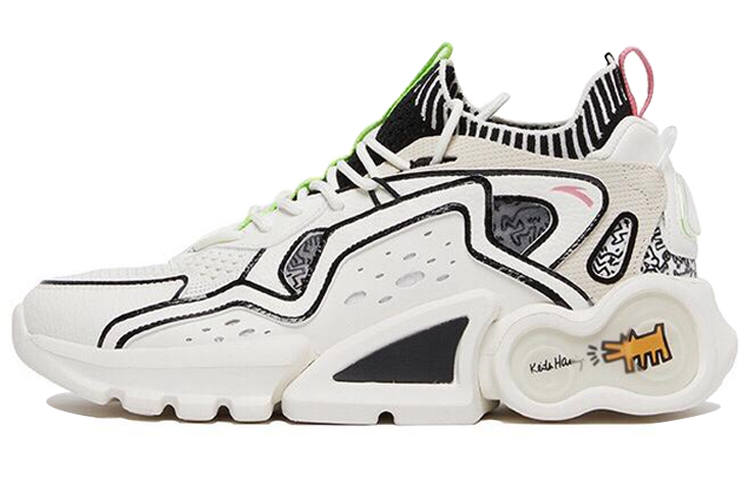 ANTA Keith Haring x Anta Comfortable Cushioning Slip Resistant Abrasion Resistant Mid top Running Shoes Men's White Black