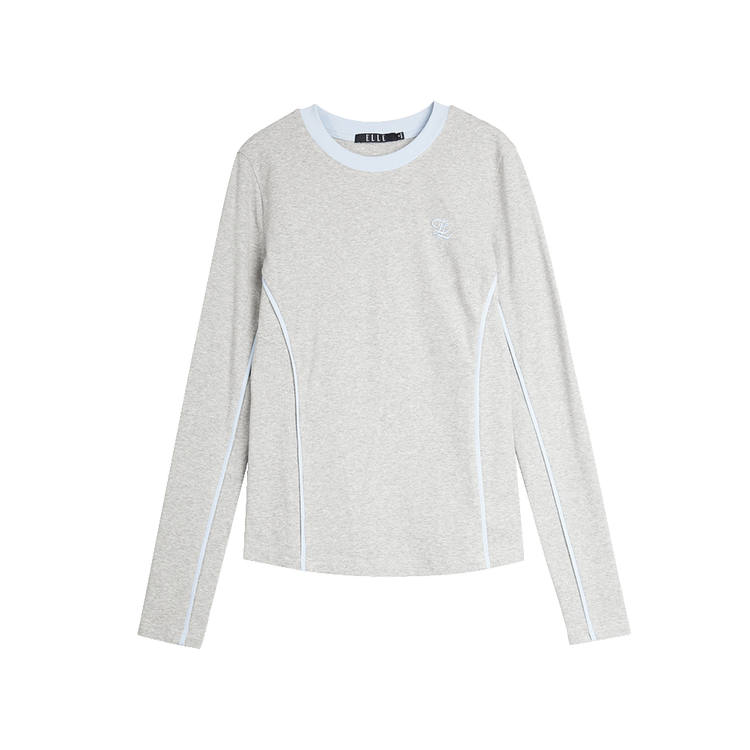 ELLE T Shirts Women's Light Gray Crew Neck Moderate