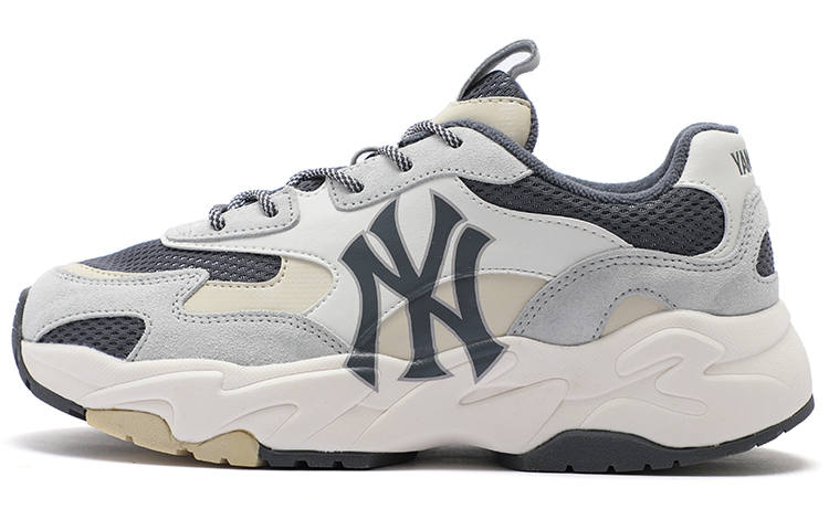MLB Big Ball Chunky Textile, Artificial Leather Cushioning Height Increasing Low top Chunky Sneakers Unisex Gray