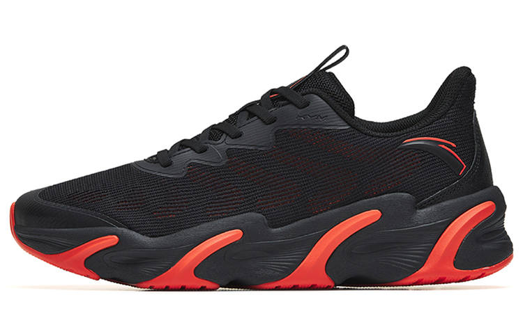 Anta Cushioning Breathable Lightweight Abrasion Resistant Low top Running Shoes Men's Black Orange