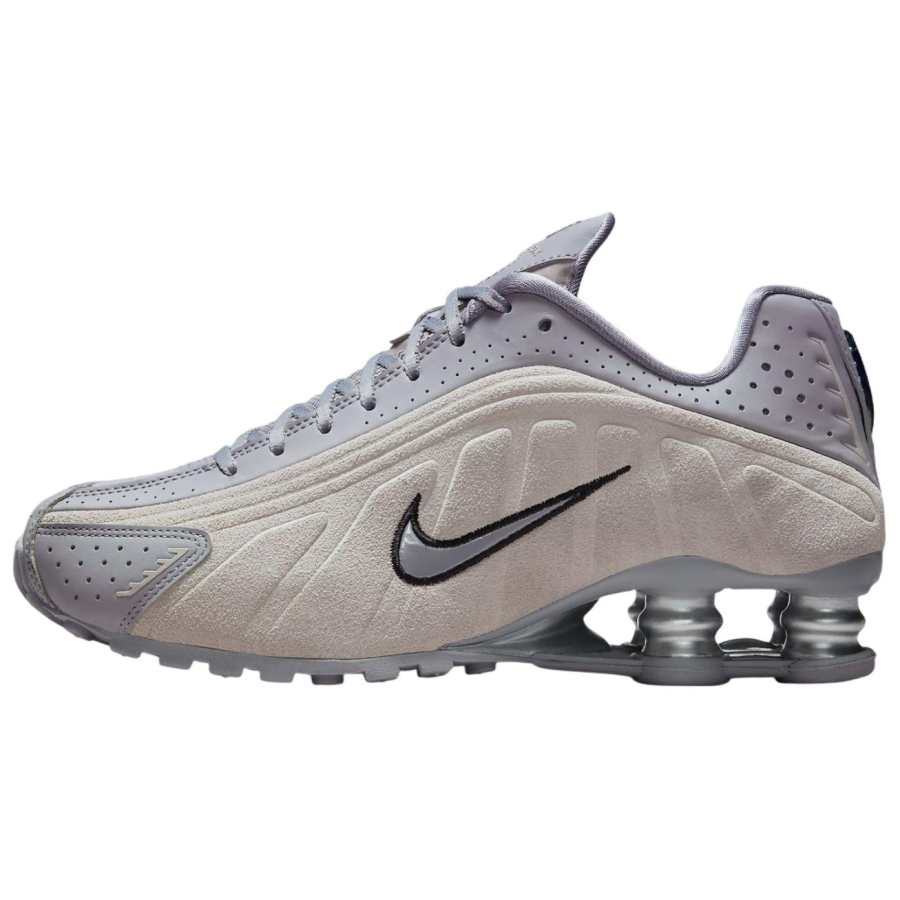 Nike Nike Shox R4 Mesh, Synthetic Leather Slip Resistant Abrasion Resistant Low top Running Shoes Women's Gray Blue