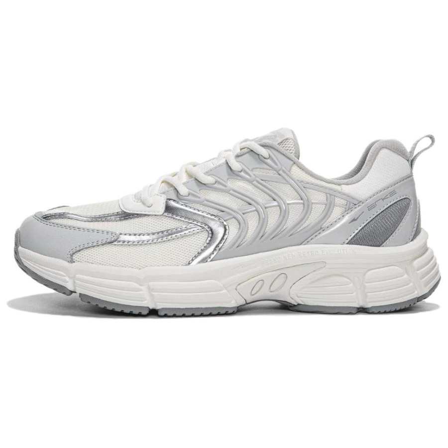Erke Slip Resistant Cushioning Low top Casual Running Shoes Men's Silver White