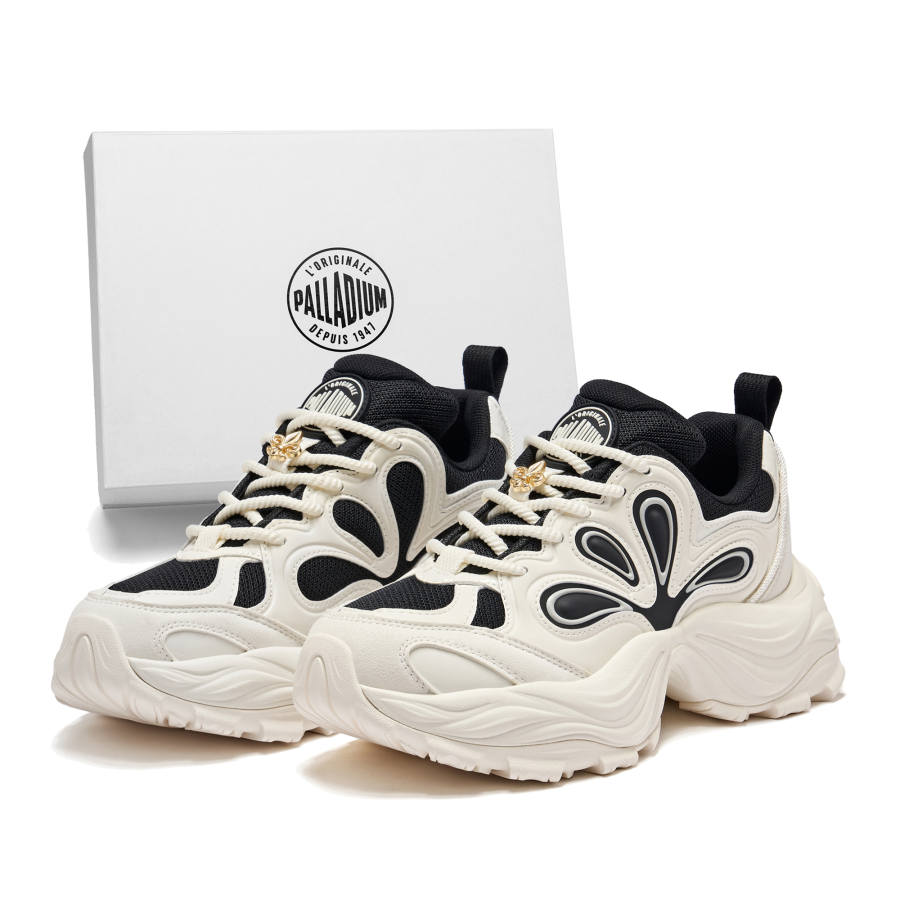 Palladium Cushioning Abrasion Resistant Breathable Coverage Low top Chunky Sneakers Unisex Black White