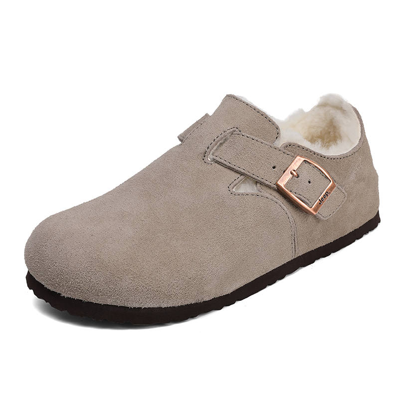 Jeep Cow Suede Fleece Lined Cork Shoes Couple Same Style Casual Students Fully Enclosed Birkenstock Style Thermal