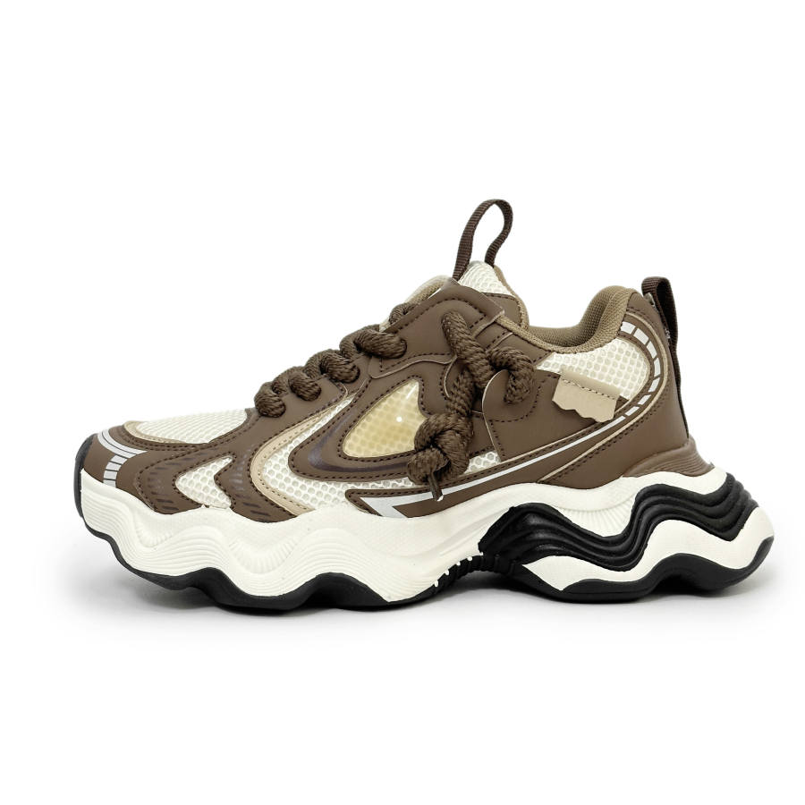 SLnU★3 SLnU★3 Coverage Height Increasing Low top Chunky Sneakers Men's Beige Brown