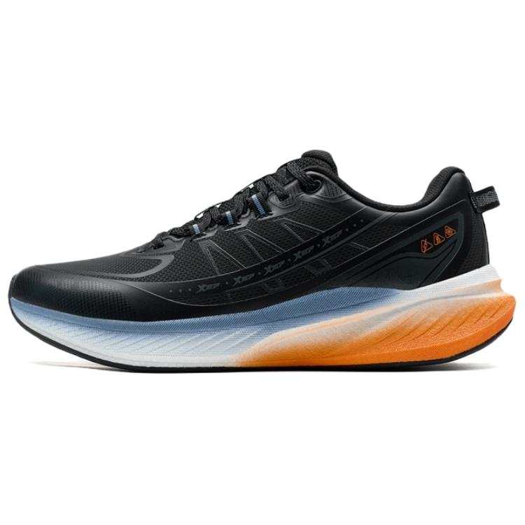 XTEP Synthetic Leather Slip Resistant Cushioning Low top Casual Running Shoes Men's Black Blue Orange